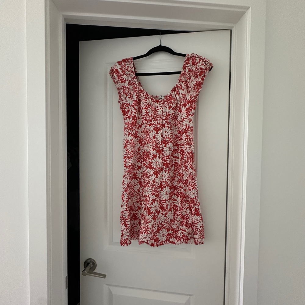 Madewell Red and White Flutter Sleeve Sundress